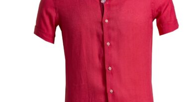 Men's red button up dress shirt